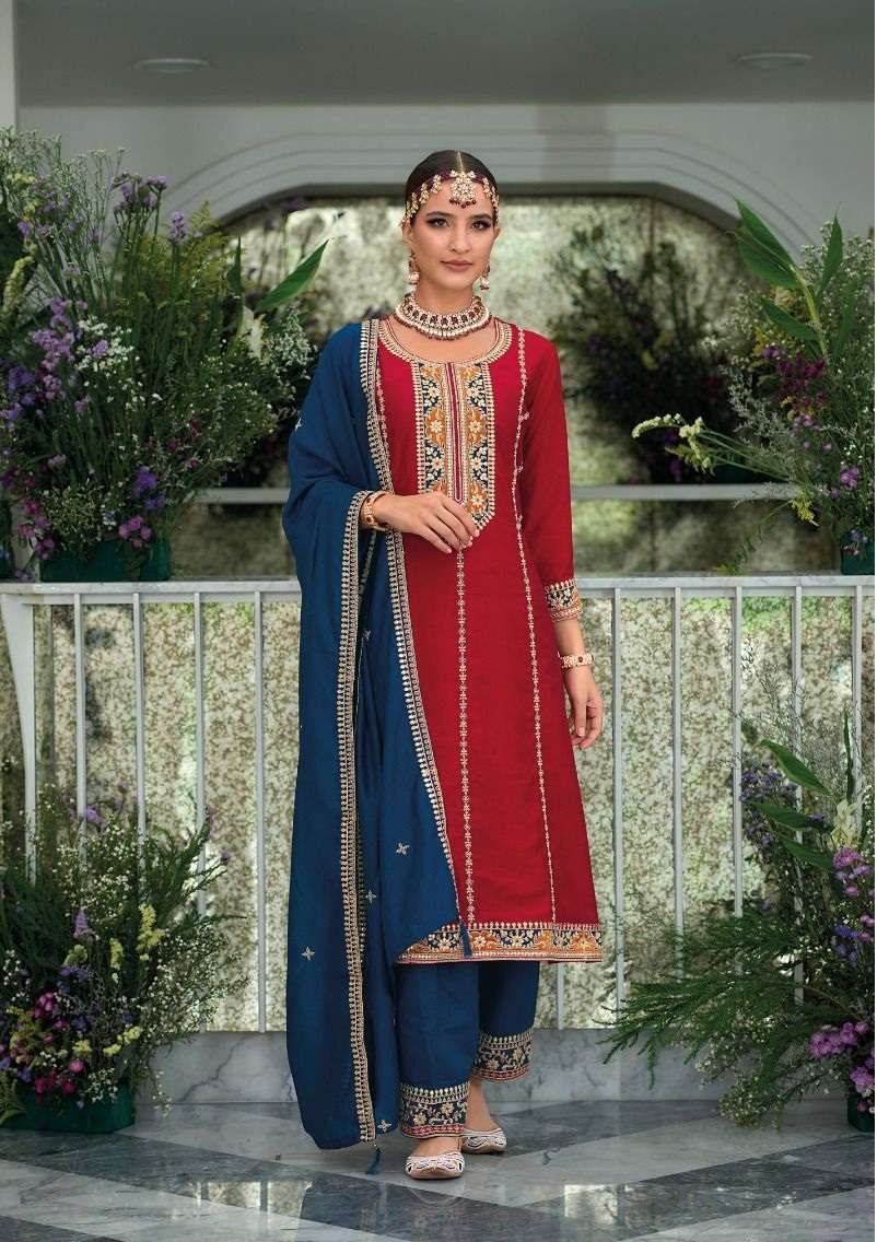 DEESIGNER FANCY AFGHANI STYALE PREMIUM RED SILK SALWAR SUIT COLLECTION EB MIRHA 1227