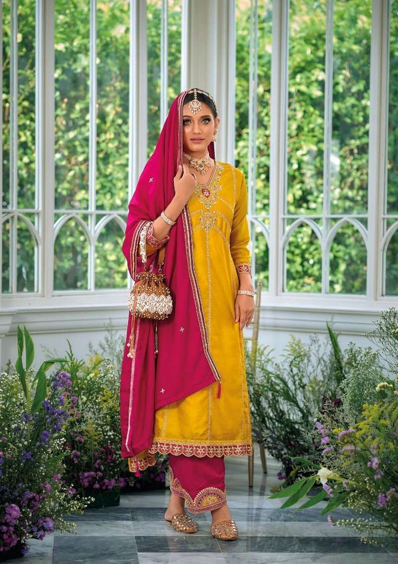 DEESIGNER FANCY AFGHANI STYALE PREMIUM YELLOW SILK SALWAR SUIT COLLECTION EB MIRHA 1229