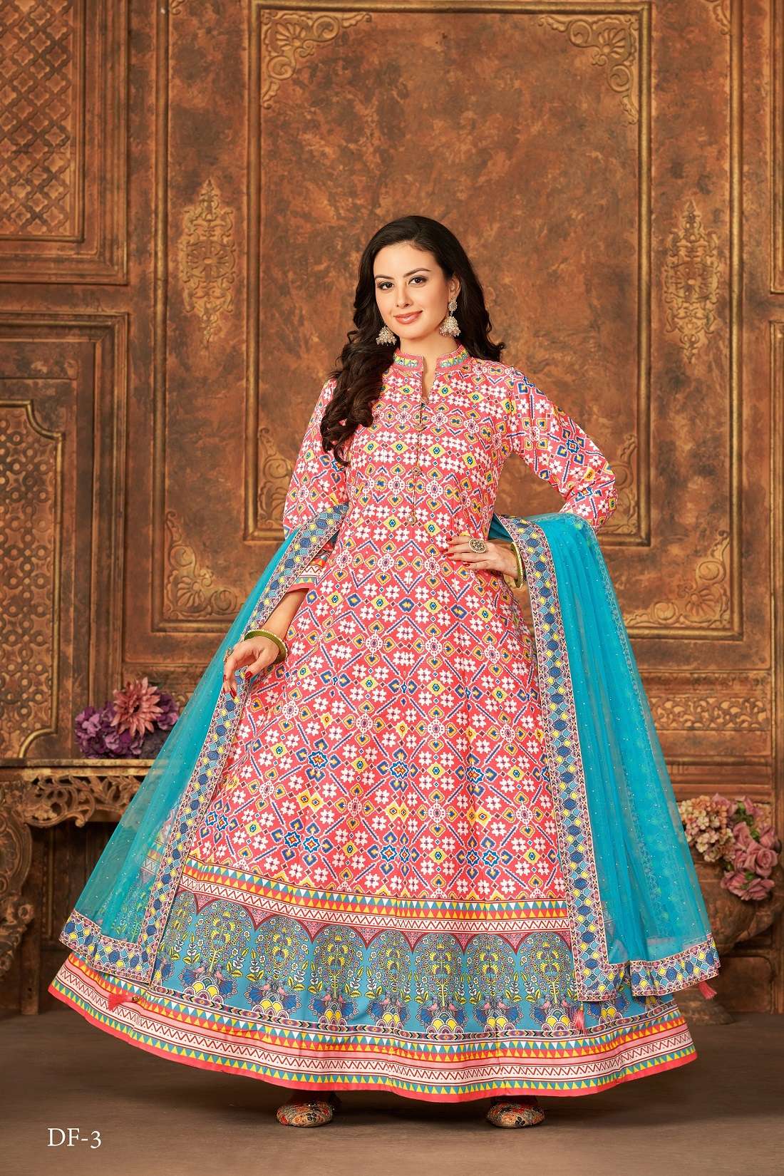 DESIGNER FANCY EXCLUSIVE DESIGNER PINK ART SILK LONG ANARKALI GOWN COLLECTION ANY DF 3