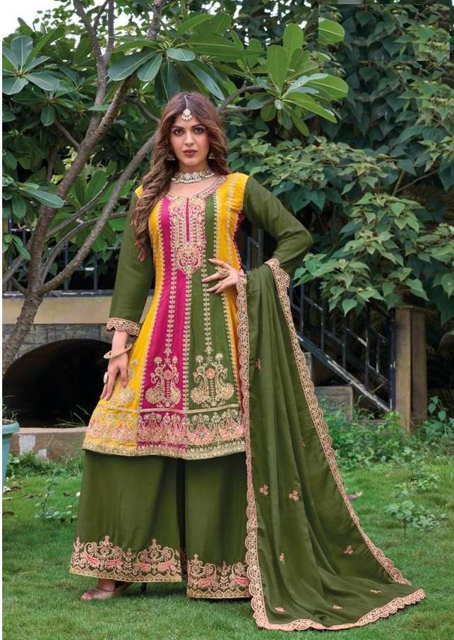 DESIGNER FANCY INDIAN PARTY WEAR CHINON SILK GREEN SHARARA SALWAR SUIT DST YOUR ORRA 2003