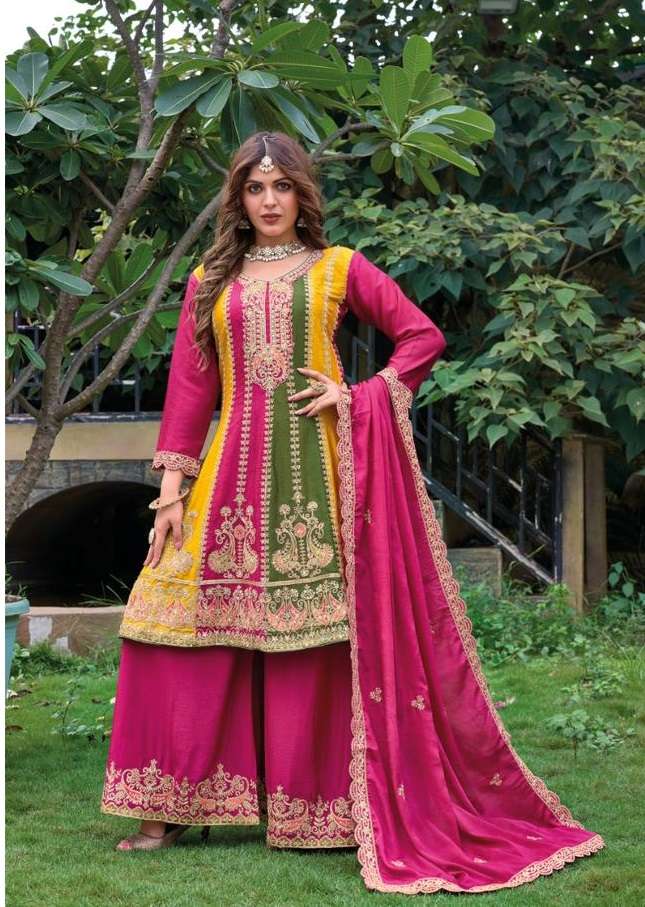 DESIGNER FANCY INDIAN PARTY WEAR CHINON SILK RANI PINK SHARARA SALWAR SUIT DST YOUR ORRA 2001