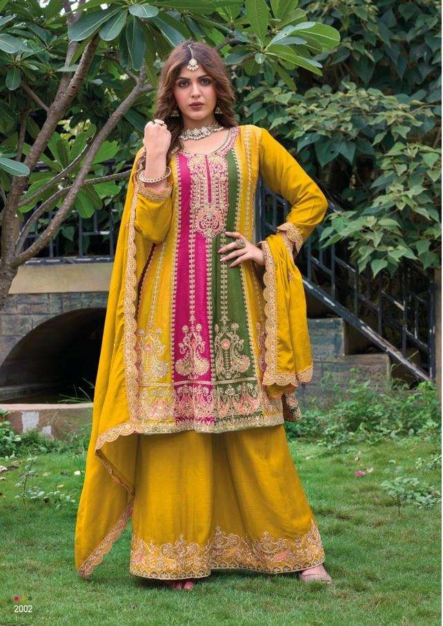 DESIGNER FANCY INDIAN PARTY WEAR CHINON SILK YELLOW SHARARA SALWAR SUIT DST YOUR ORRA 200