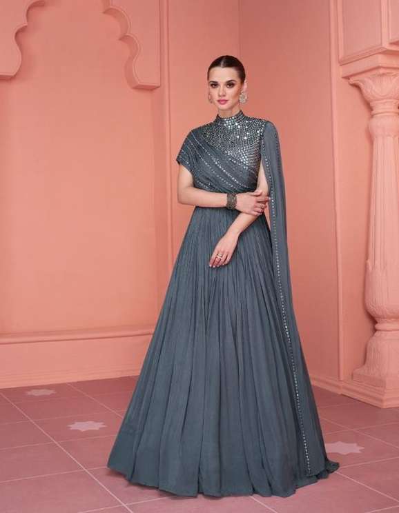 DESIGNER FANCY LONG GREY ANARKALI GEORGETTE SALWAR SUIT GOWN EXCLUSIVE FOR WEDDING PARTY WEAR AF KIARAA 5329