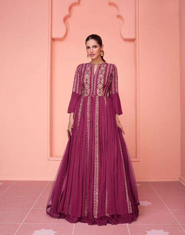 DESIGNER FANCY LONG MAROON ANARKALI GEORGETTE SALWAR SUIT GOWN EXCLUSIVE FOR WEDDING PARTY WEAR AF KIARAA 5330