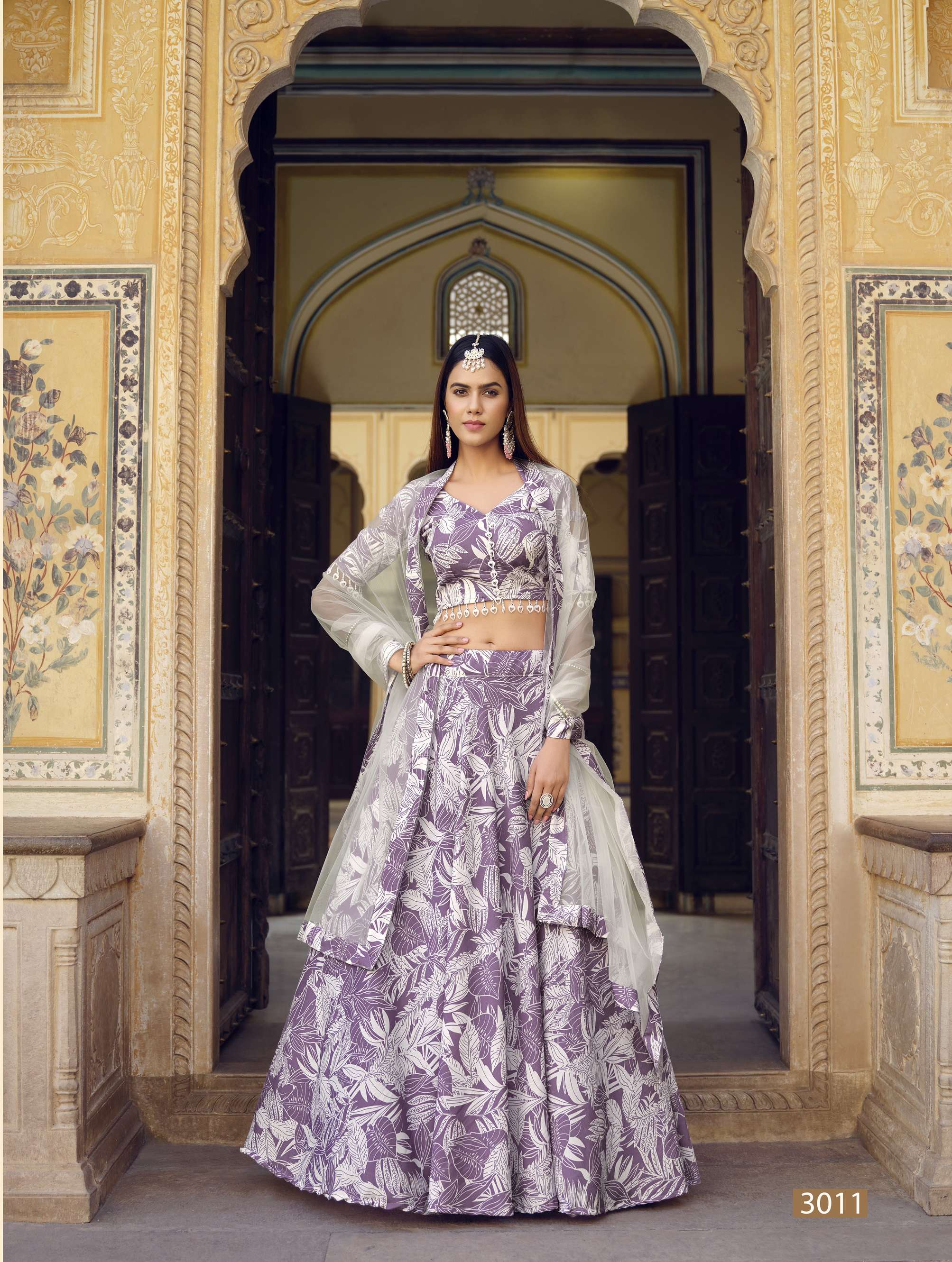 DESIGNER FANCY PARTY WEAR LAVENDER FLORAL PRINTED INDIAN LEHENGA CHOLI SENHORA TITLI 3011