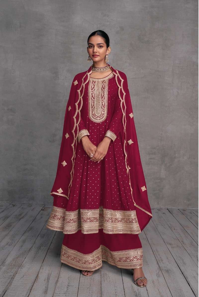 DESIGNER FANCY PARTY WEAR READYMADE FANCY REAL GEORGETTE RED SHARARA SALWAR SUIT AF SHY GIRL 7415D