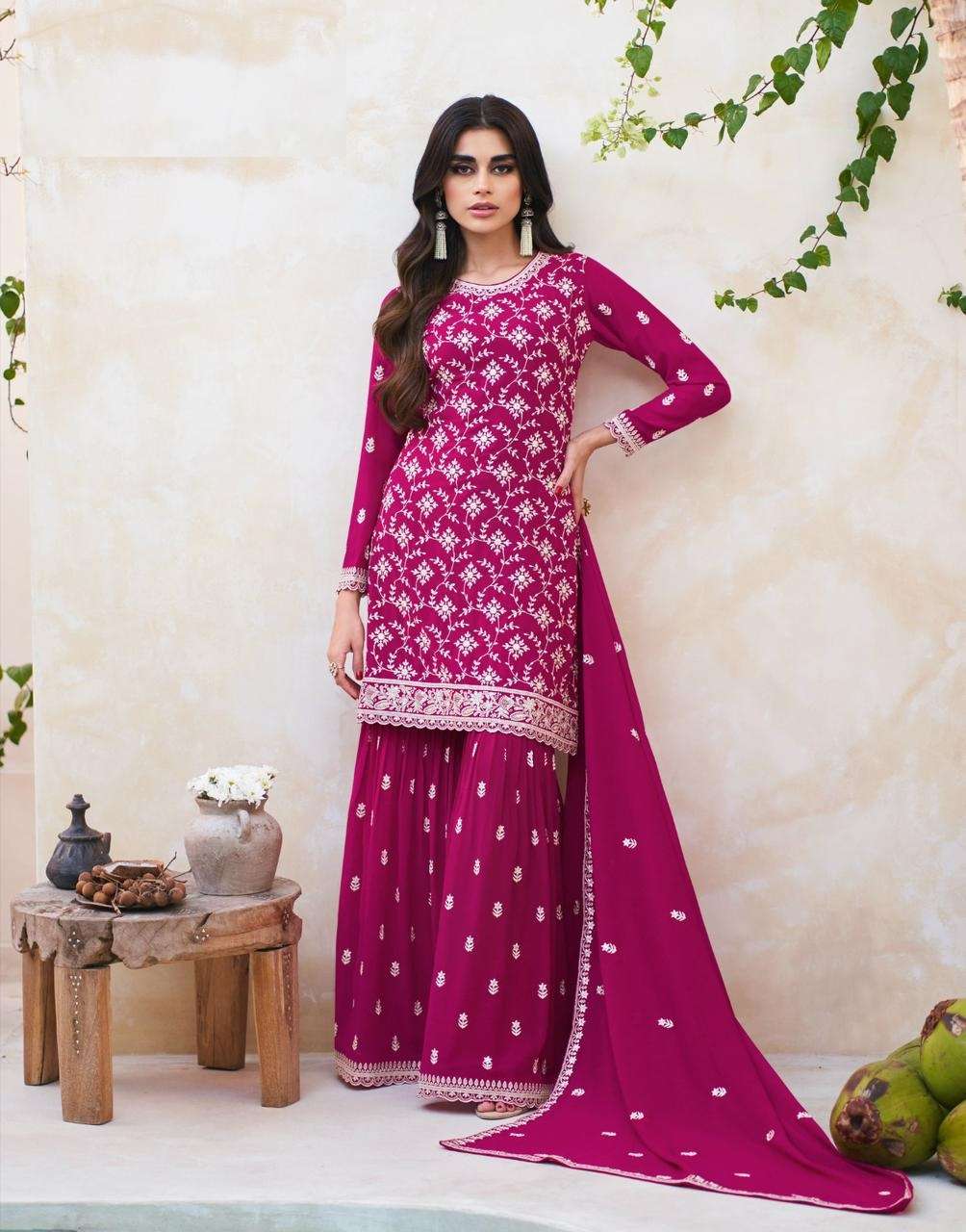 DESIGNER FANCY PARTY WEAR READYMADE FANCY REAL GEORGETTE RANI PINK SHARARA SALWAR SUIT AF RH ZOHRA 9729