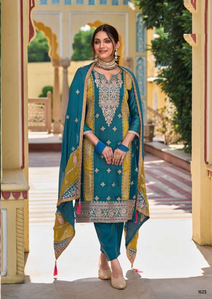 DESIGNER FANCY PARTY WEAR STRAIGHT PREMIUM SILK BLUE SALWAR SUIT EB SOPHIA 1623