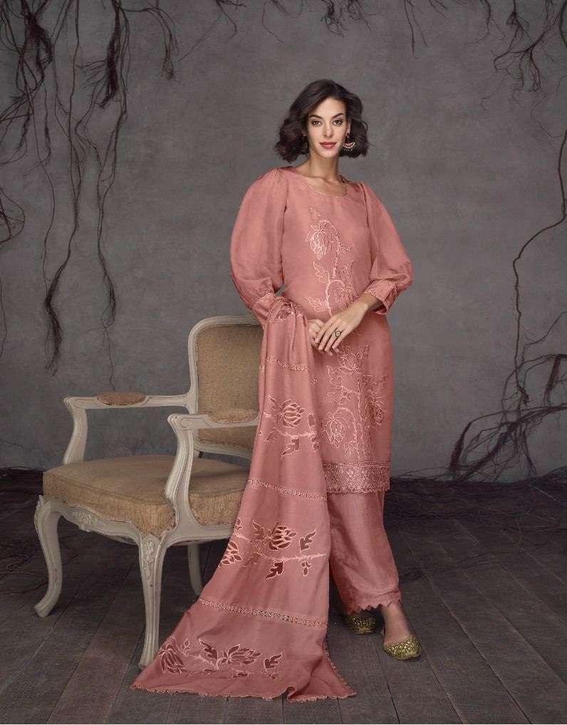 DESIGNER FANCY PEACE SILK FABRIC READY TO WEAR STRAIGHT SALWAR SUIT EB RUBAAB 5334