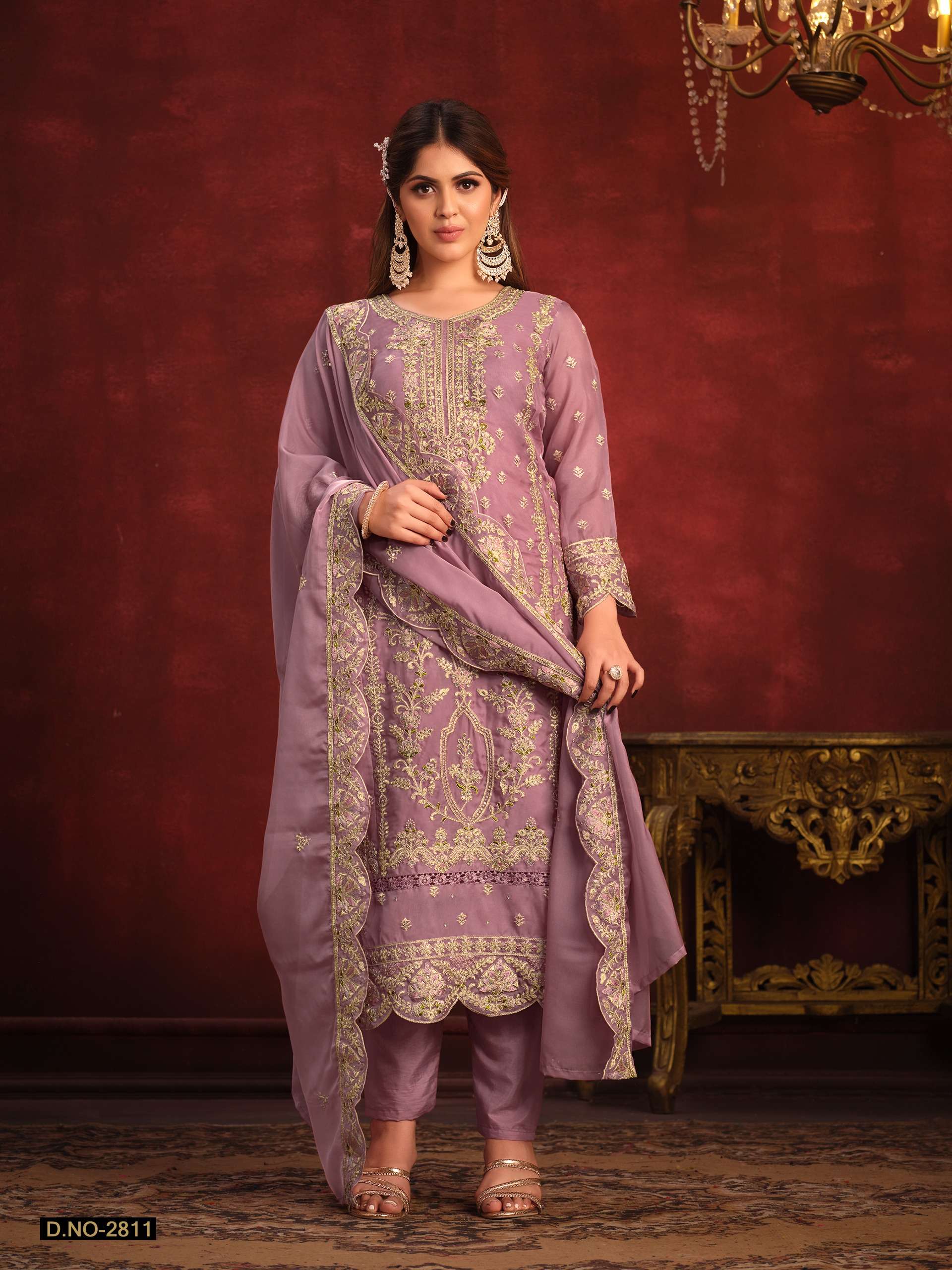 DESIGNER FANCY WEDDING PARTY WEAR DEEP PINK ORGANZA STRAIGHT PAKISTANI SALWAR SUIT TWISHA 2811