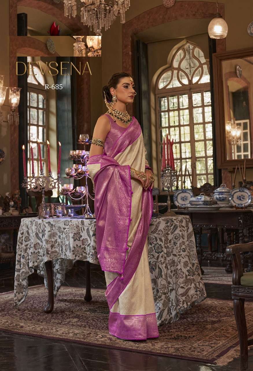 DESIGNER FANCY WEDDING PARTY WEAR DESIGNER BEIGE SILK FABRIC SAREE SM RW DEVSENA 685