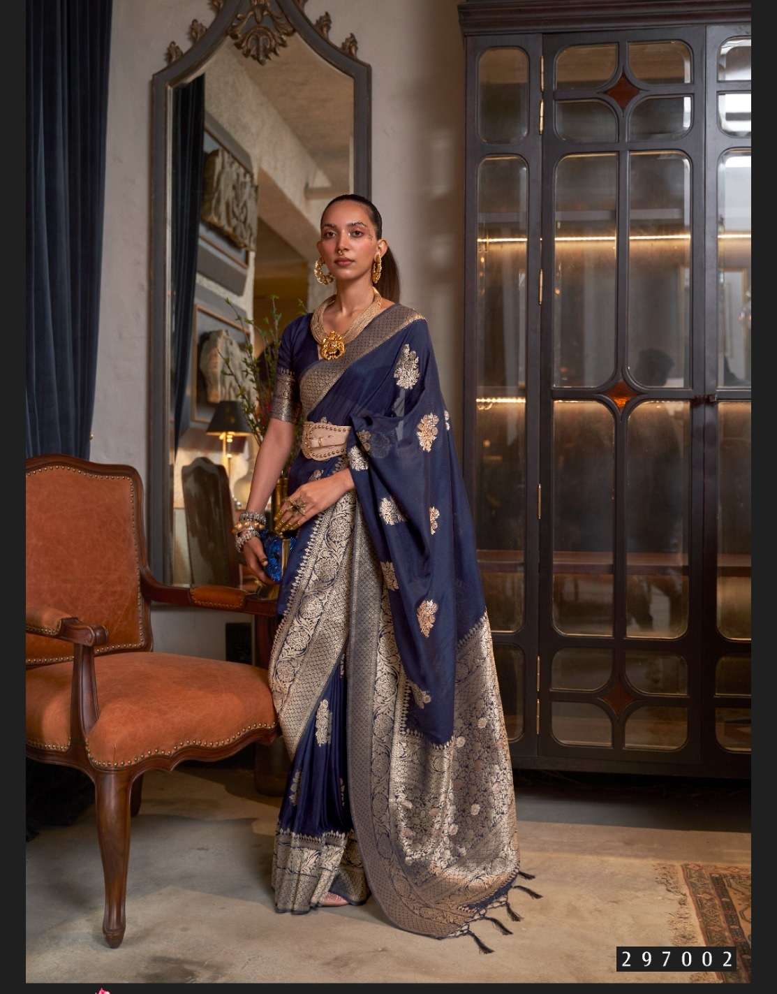 DESIGNER FANCY WEDDING PARTY WEAR DESIGNER BLUE BANARASI SILK FABRIC SAREE SM RJT 297002