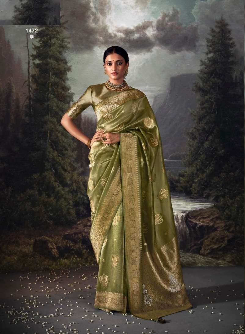 DESIGNER FANCY WEDDING PARTY WEAR DESIGNER GREEN BANARASI SILK FABRIC SAREE SM KIMORA RAT RANI 1472