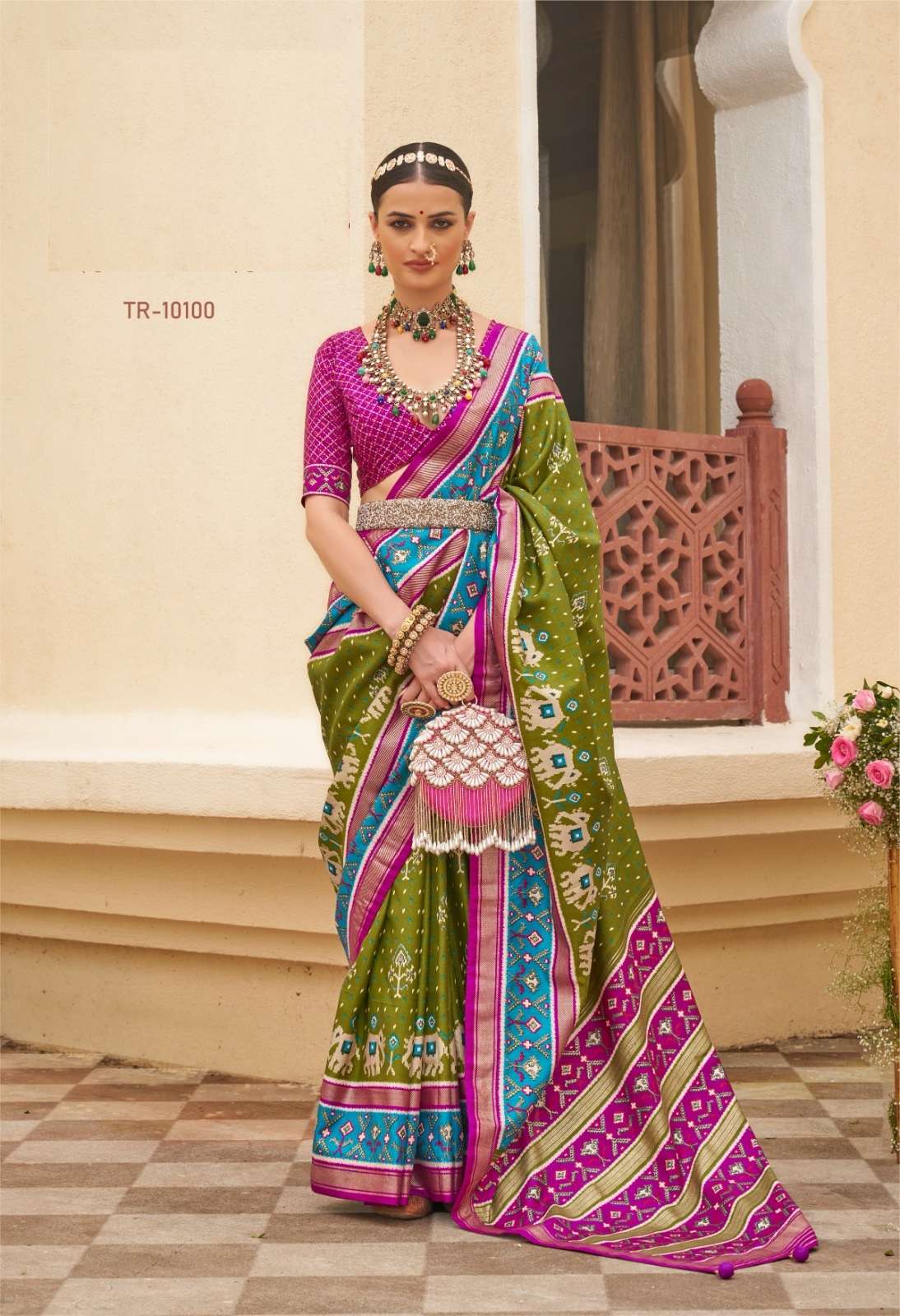 DESIGNER FANCY WEDDING PARTY WEAR DESIGNER GREEN BANARASI SILK FABRIC SAREE SM REWAA PALKHI PATOLA 10100