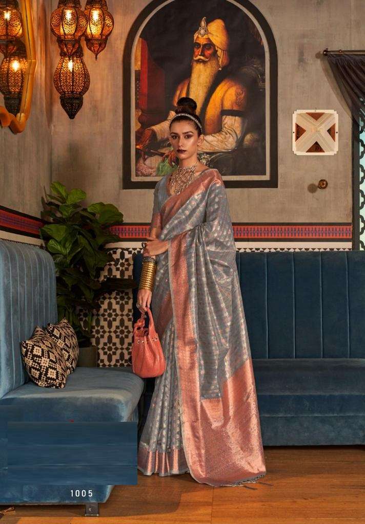 DESIGNER FANCY WEDDING PARTY WEAR DESIGNER GREY SILK FABRIC SAREE SM RJBR 1005