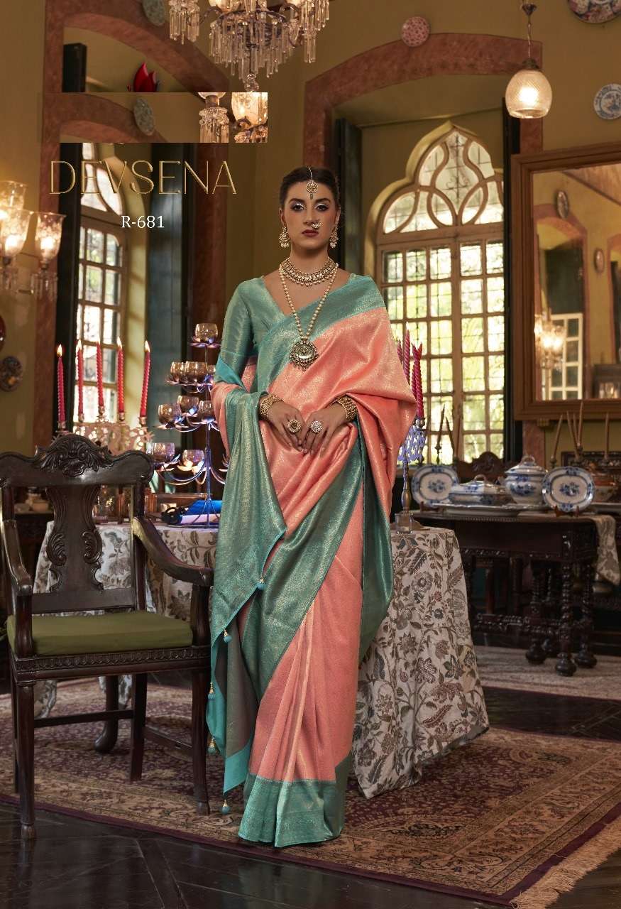 DESIGNER FANCY WEDDING PARTY WEAR DESIGNER PEACE SILK FABRIC SAREE SM RW DEVSENA 681