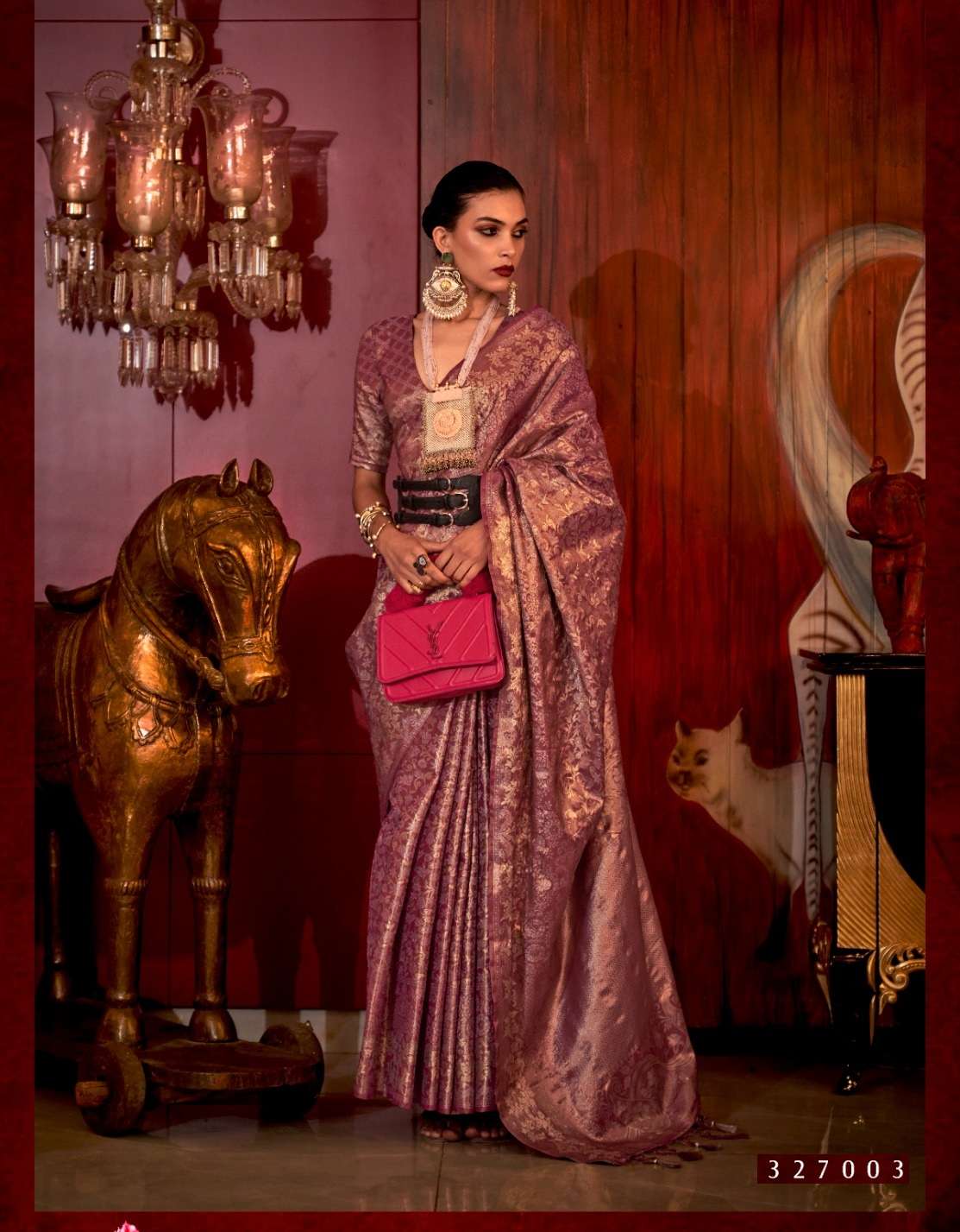 DESIGNER FANCY WEDDING PARTY WEAR DESIGNER PINK BANARASI SILK FABRIC SAREE SM RJT 327003