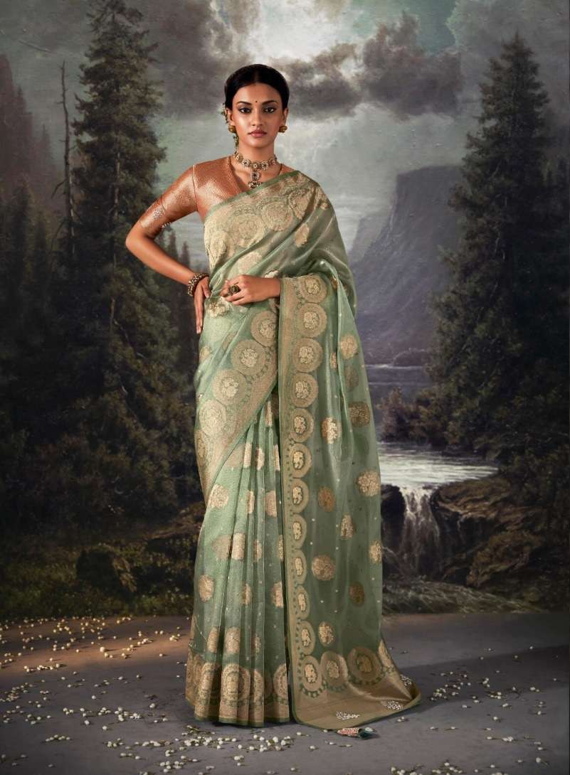 DESIGNER FANCY WEDDING PARTY WEAR DESIGNER PISTA BANARASI SILK FABRIC SAREE SM KIMORA RAT RANI 1477