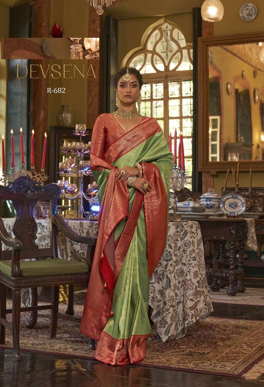 DESIGNER FANCY WEDDING PARTY WEAR DESIGNER PISTA GREEN SILK FABRIC SAREE SM RW DEVSENA 682