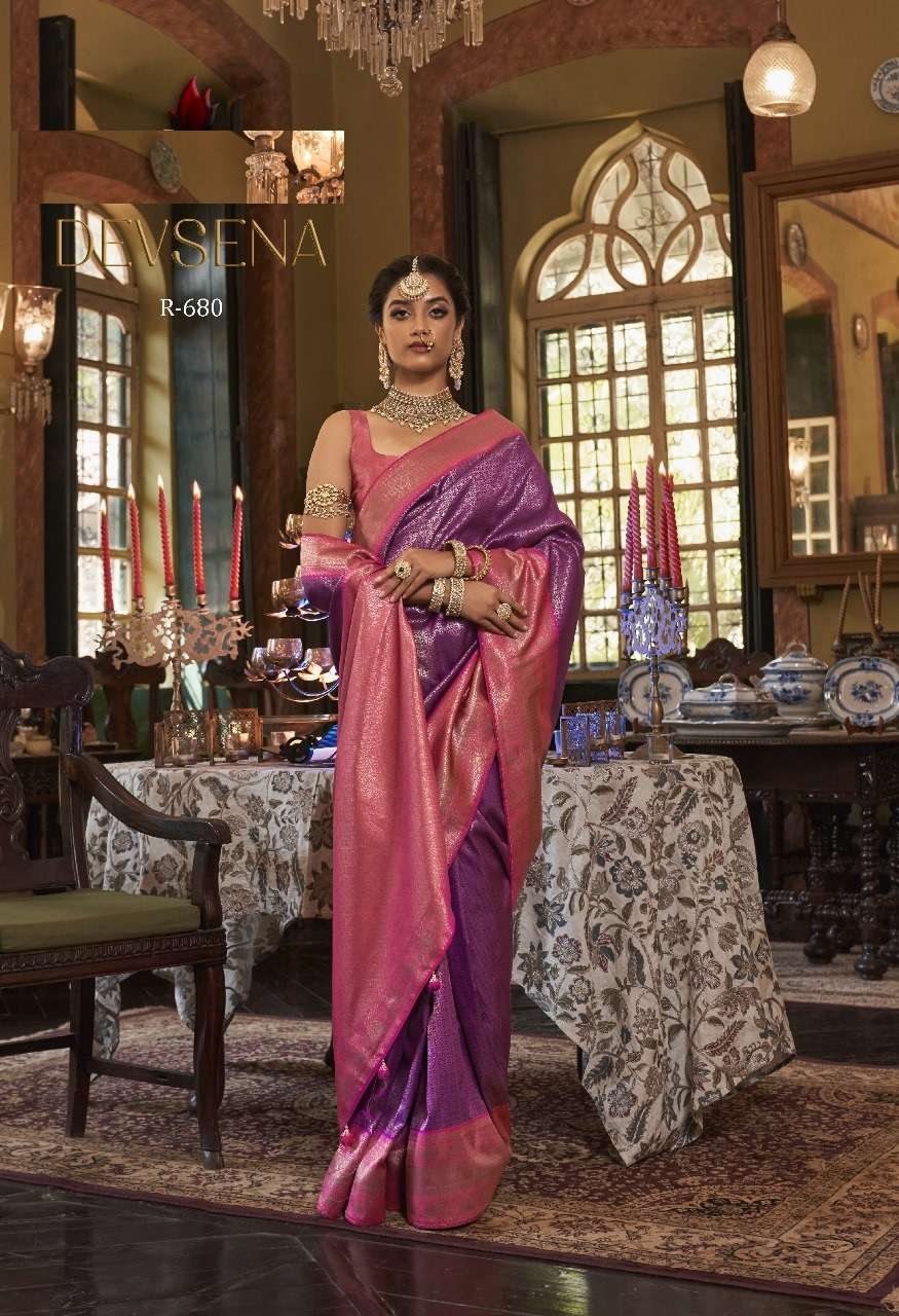 DESIGNER FANCY WEDDING PARTY WEAR DESIGNER PURPLE SILK FABRIC SAREE SM RW DEVSENA 680