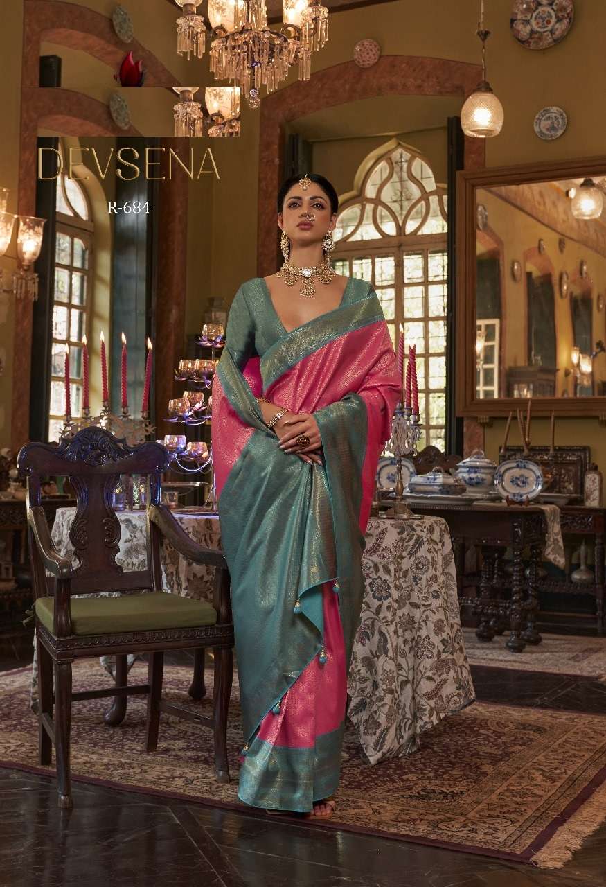 DESIGNER FANCY WEDDING PARTY WEAR DESIGNER RANI PINK SILK FABRIC SAREE SM RW DEVSENA 684