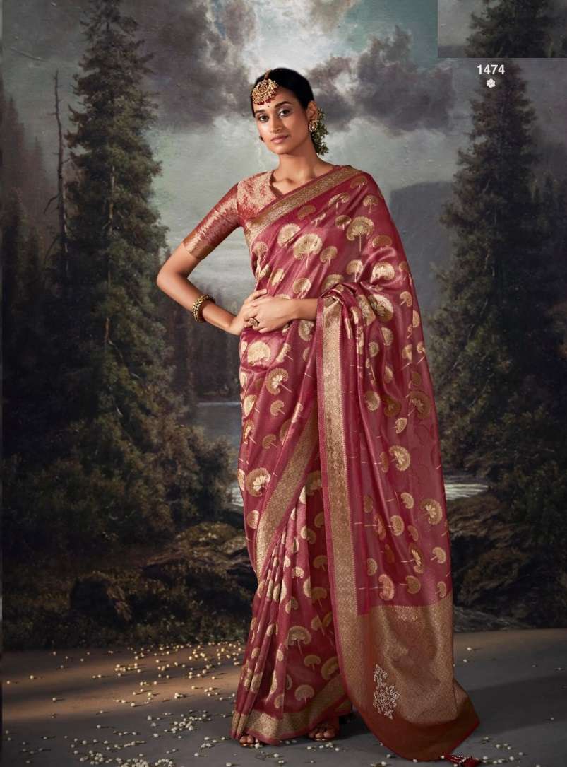 DESIGNER FANCY WEDDING PARTY WEAR DESIGNER RED BANARASI SILK FABRIC SAREE SM KIMORA RAT RANI 1474