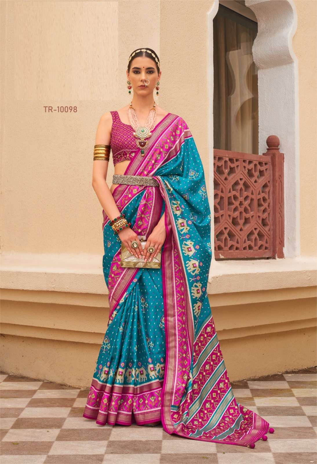 DESIGNER FANCY WEDDING PARTY WEAR DESIGNER SKY BLUE BANARASI SILK FABRIC SAREE SM REWAA PALKHI PATOLA 10098