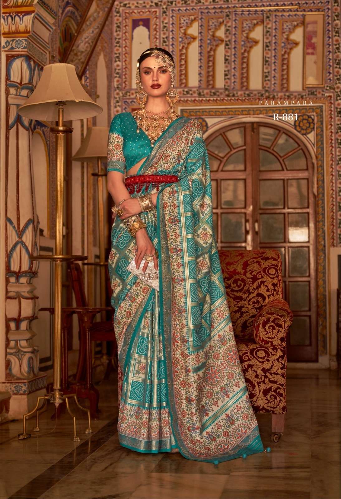 DESIGNER FANCY WEDDING PARTY WEAR DESIGNER SKY BLUE SILK FABRIC SAREE SM RV PARAMPARA 881