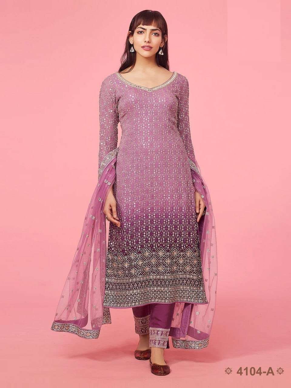 DESIGNER FANCY WEDDING PARTY WEAR FAUX GEORGETTE STRAIGHT PINK INDIAN PAKISTANI SALWAR SUIT JG 4104A