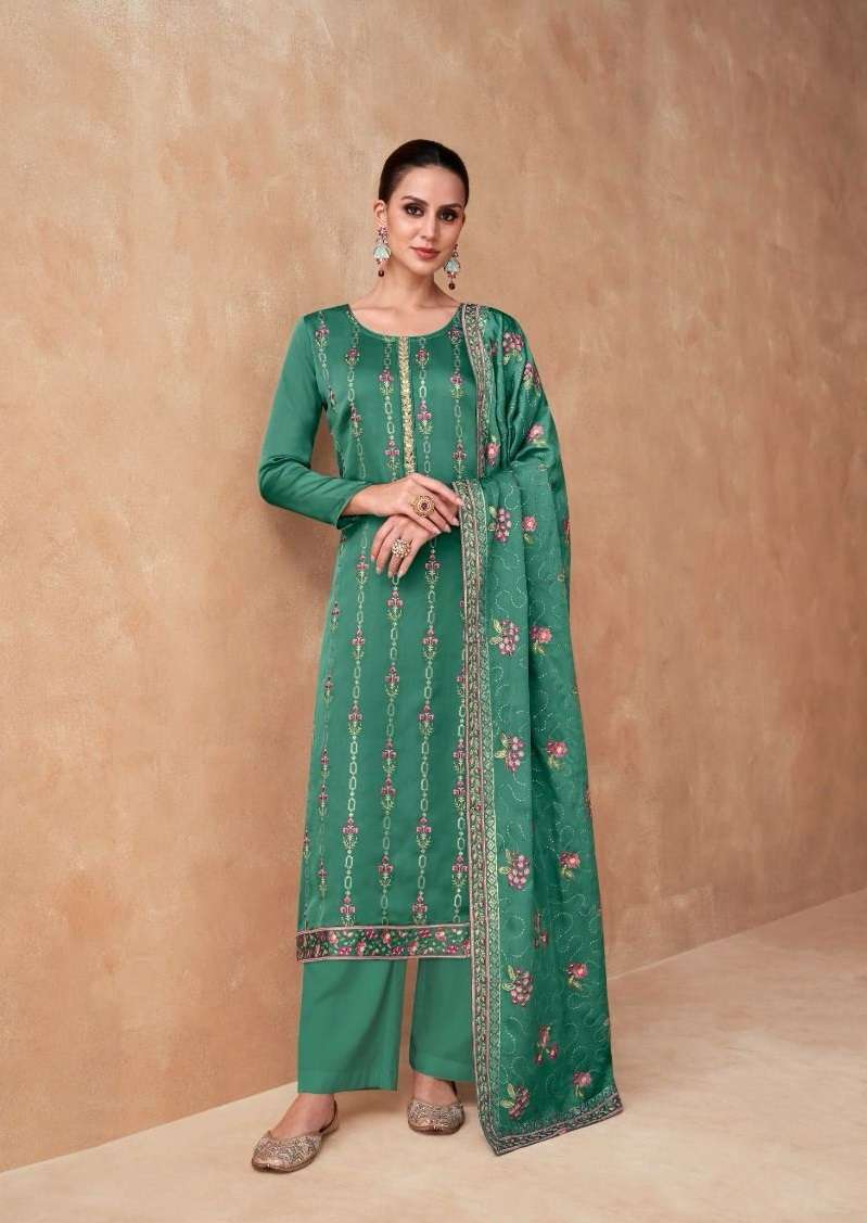 DESIGNER FANCY WEDDING PARTY WEAR GREEN PREMIUM GEORGETTE STRAIGHT SALWAR SUIT GL RUTBA 7403