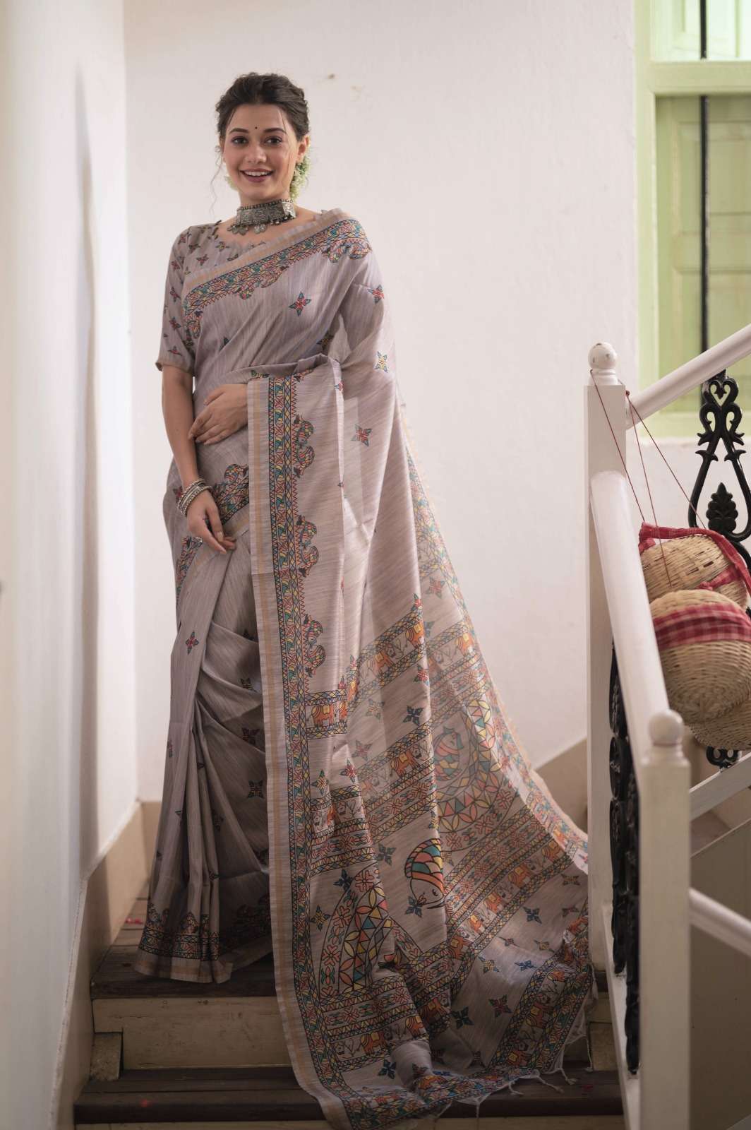 DESIGNER FANCY WEDDING PARTY WEAR GREY HEAVY SILK SAREE PC7 SM 2