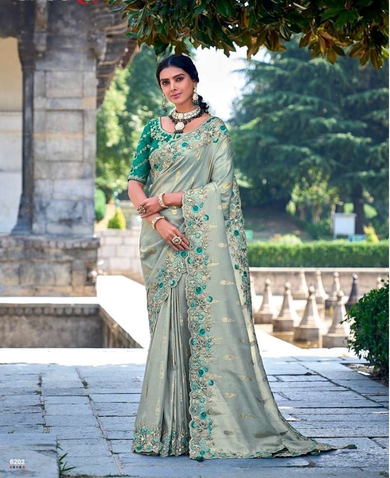 DESIGNER FANCY WEDDING PARTY WEAR HEAVY GREEN SILK SAREE COLLECTION SM TATHASTU 6202