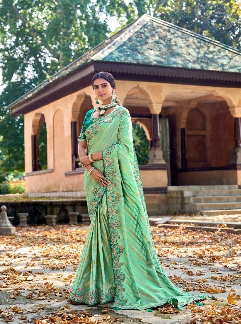 DESIGNER FANCY WEDDING PARTY WEAR HEAVY GREEN SILK SAREE COLLECTION SM TATHASTU 6210