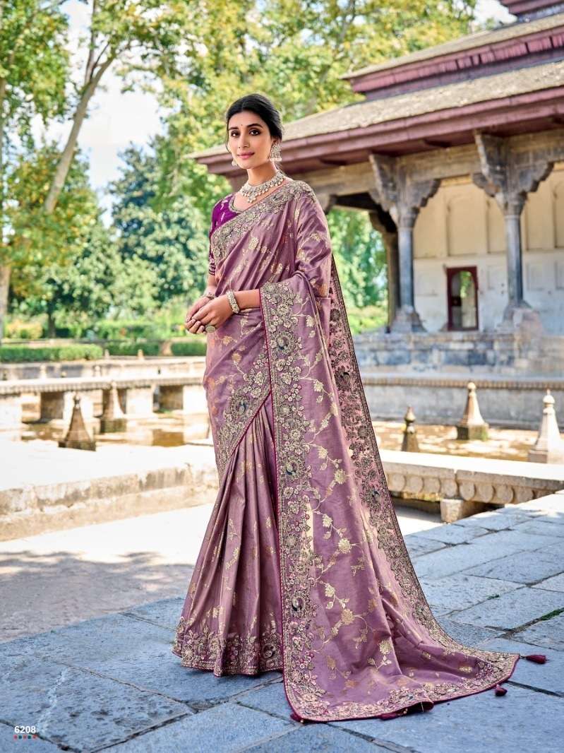 DESIGNER FANCY WEDDING PARTY WEAR HEAVY LAVENDER SILK SAREE COLLECTION SM TATHASTU 6208