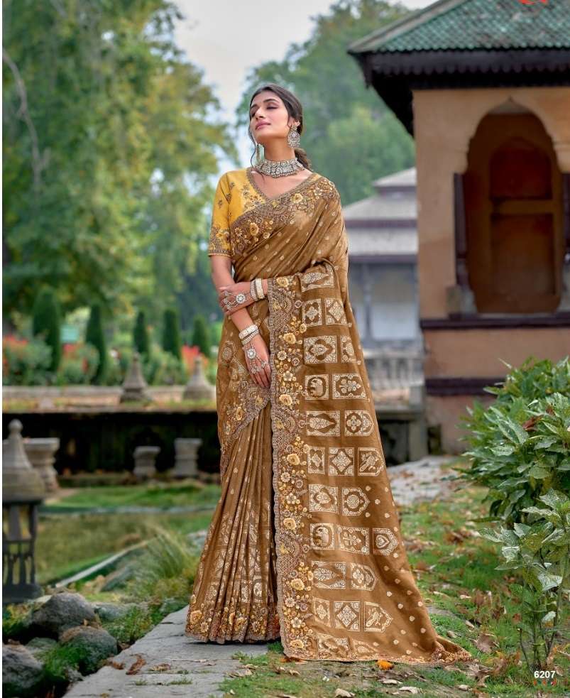 DESIGNER FANCY WEDDING PARTY WEAR HEAVY MUSTURD SILK SAREE COLLECTION SM TATHASTU 6207