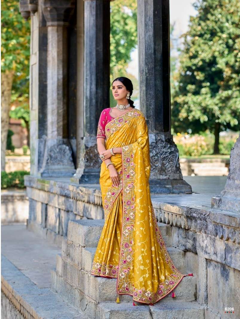 DESIGNER FANCY WEDDING PARTY WEAR HEAVY YELLOW SILK SAREE COLLECTION SM TATHASTU 6206