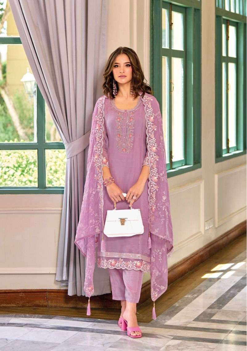 DESIGNER FANCY WEDDING PARTY WEAR ORGANZA STRAIGHT LAVENDER PAKISTANI SALWAR SUIT EB GLORY 1258