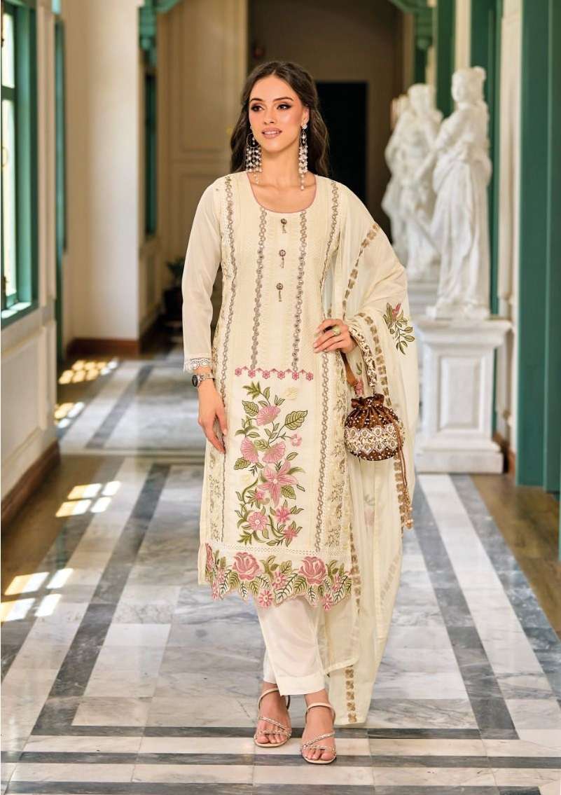 DESIGNER FANCY WEDDING PARTY WEAR ORGANZA STRAIGHT WHITE PAKISTANI SALWAR SUIT EB GLORY 1260