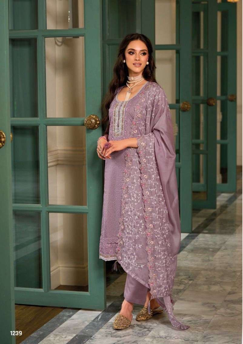 DESIGNER FANCY WEDDING PARTY WEAR PAKISTANI LAVENDER SALWAR SUIT IN ORGANZA FABRIC EB JILMIL1239