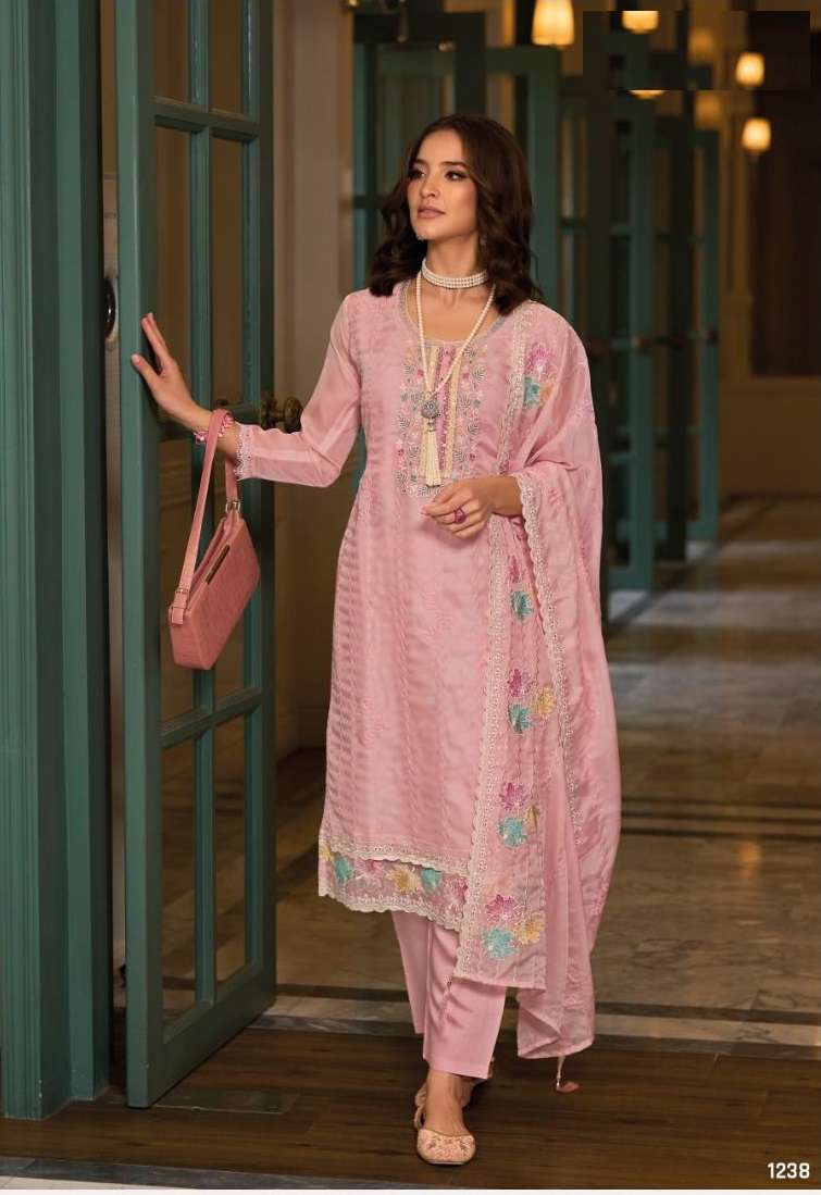 DESIGNER FANCY WEDDING PARTY WEAR PAKISTANI PINK SALWAR SUIT IN ORGANZA FABRIC EB JILMIL1238