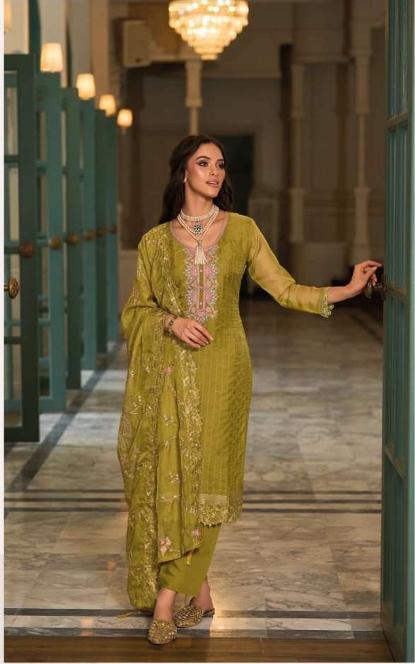 DESIGNER FANCY WEDDING PARTY WEAR PAKISTANI YELLOW SALWAR SUIT IN ORGANZA FABRIC EB JILMIL1237