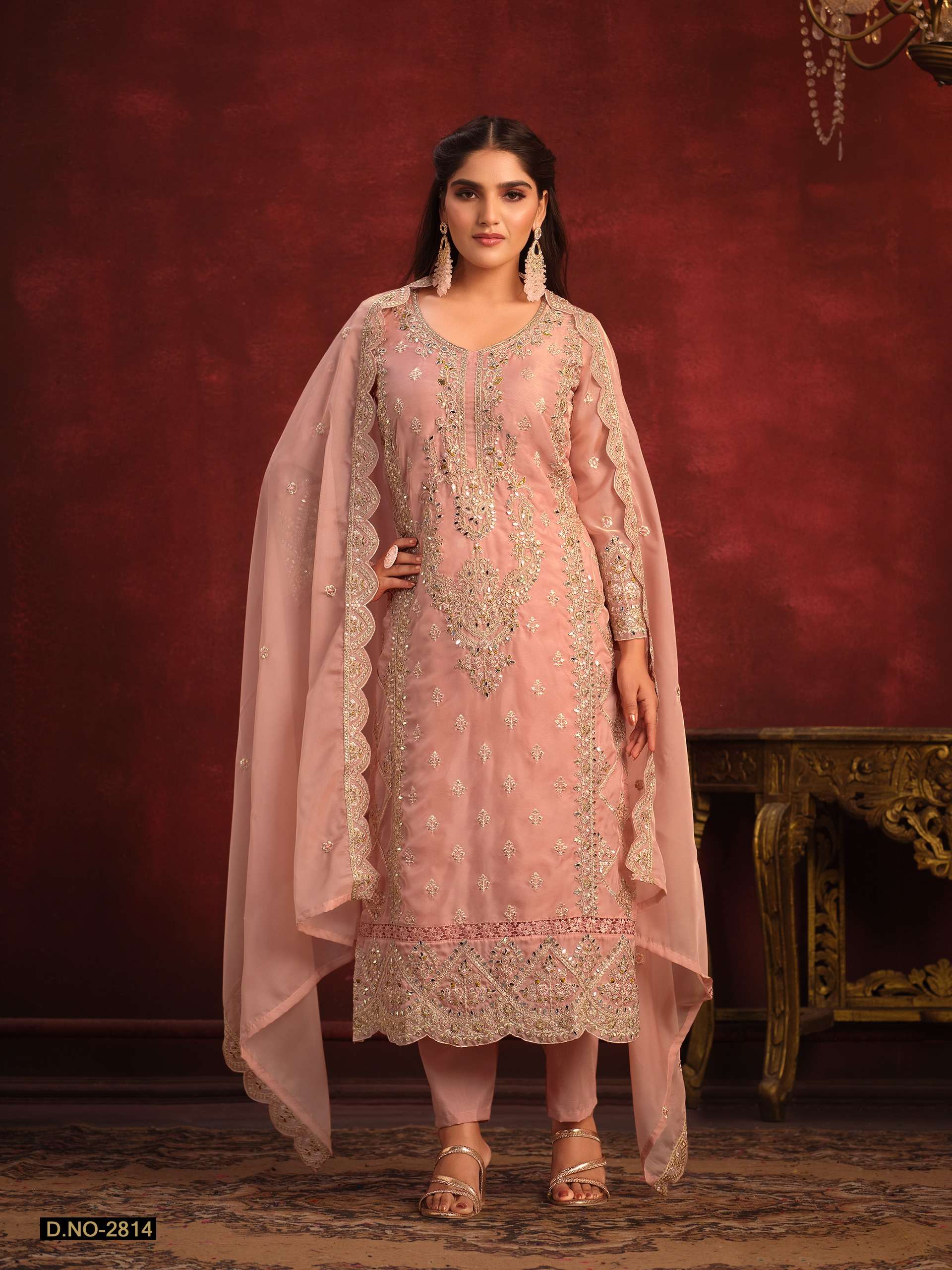 DESIGNER FANCY WEDDING PARTY WEAR PEACE ORGANZA STRAIGHT PAKISTANI SALWAR SUIT TWISHA 2814