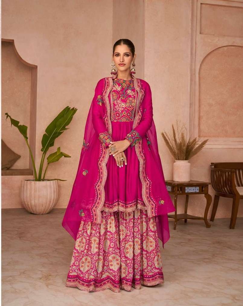 DESIGNER FANCY WEDDING PARTY WEAR PINK GEORGETTESHARARA SALWAR SUIT GOWN SAYURI OCCASION 5232 MAIN