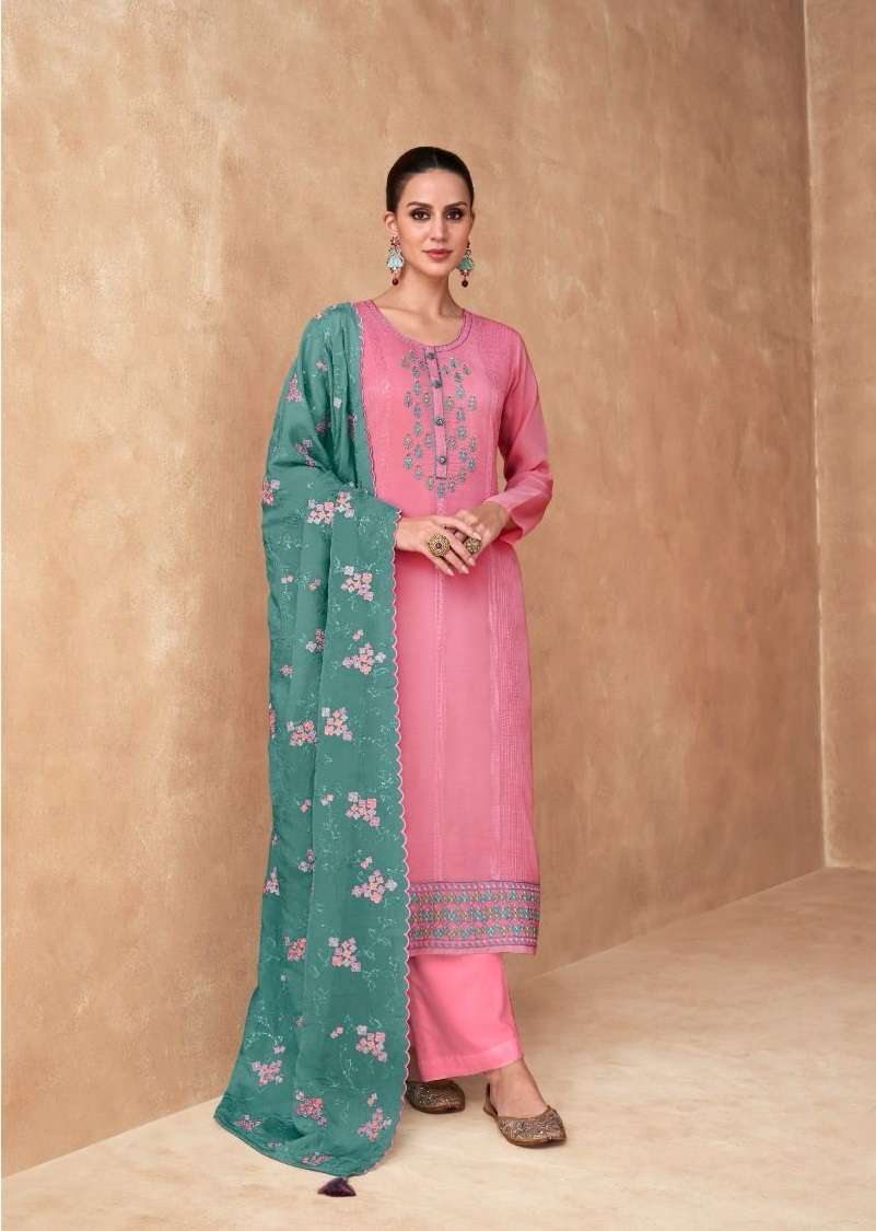 DESIGNER FANCY WEDDING PARTY WEAR PINK PREMIUM GEORGETTE STRAIGHT SALWAR SUIT GL RUTBA 7405