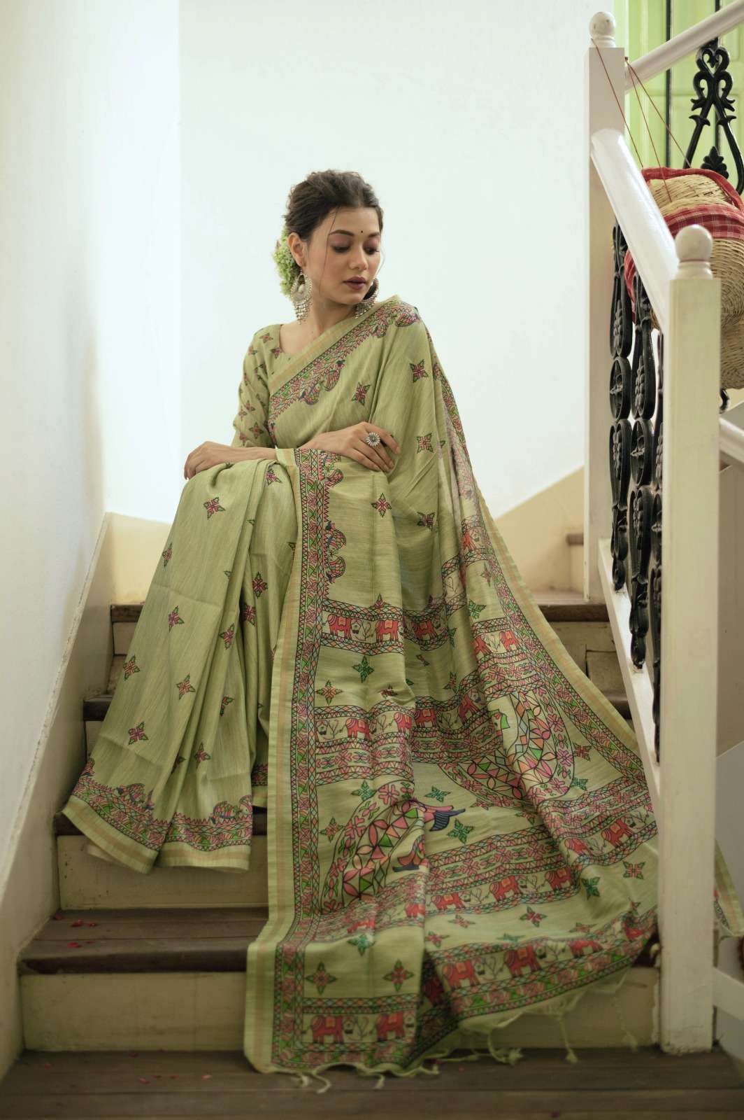 DESIGNER FANCY WEDDING PARTY WEAR PISTA GREEN HEAVY SILK SAREE PC7 SM 4