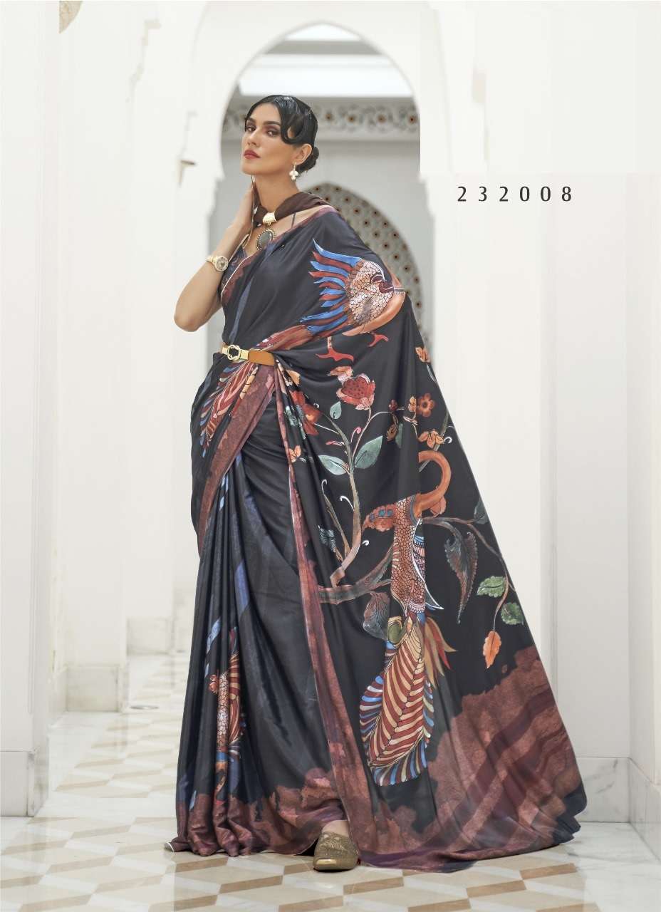 DESIGNER FANCY WEDDING PARTY WEAR PRINTED SILK FABRIC SAREE SM RJT KALAMKARI 232008