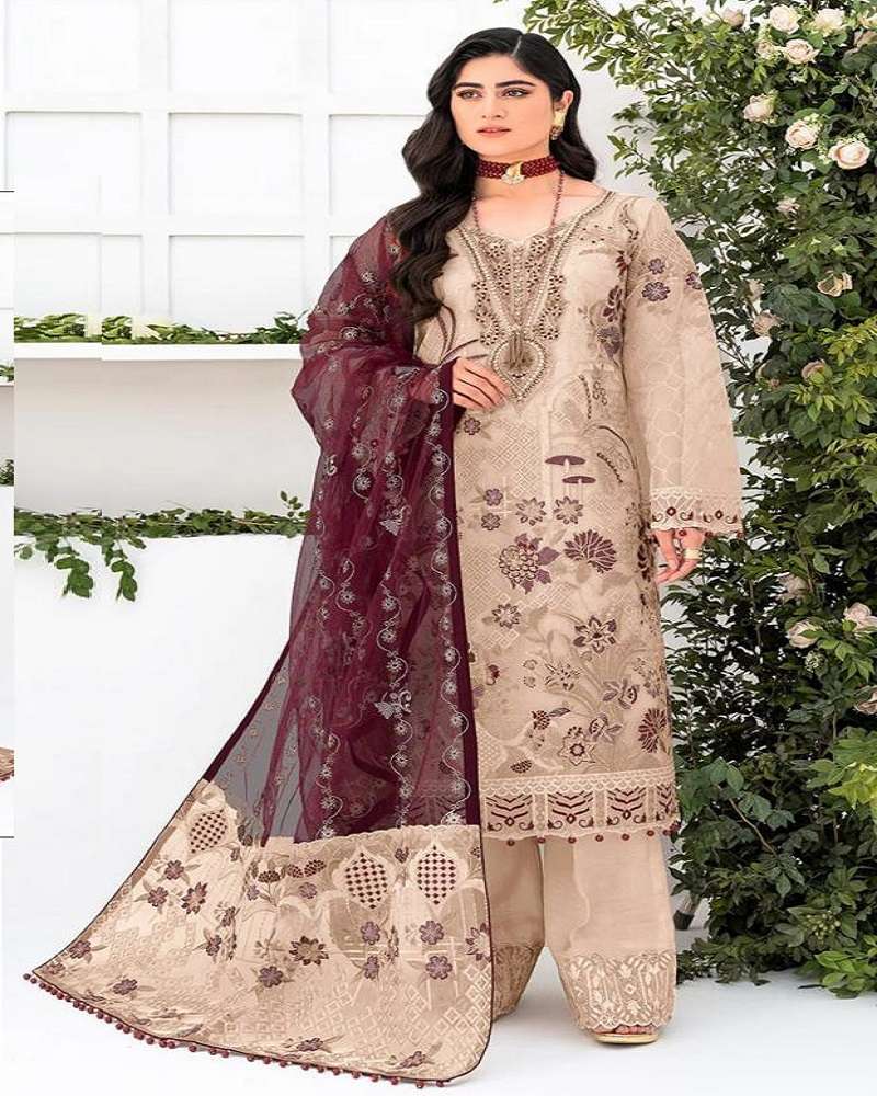 DESIGNER FANCY WEDDING PARTY WEAR TEBY CHIKU SILK STRAIGHT PAKISTANI SALWAR SUIT JG 5110D