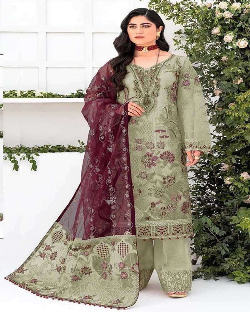 DESIGNER FANCY WEDDING PARTY WEAR TEBY SILK PISTA STRAIGHT PAKISTANI SALWAR SUIT JG 5110C