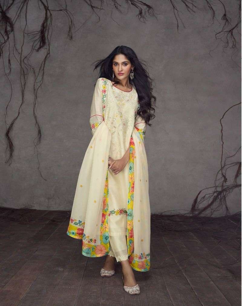 DESIGNER FANCY WHITE SILK FABRIC READY TO WEAR STRAIGHT SALWAR SUIT EB RUBAAB 5333