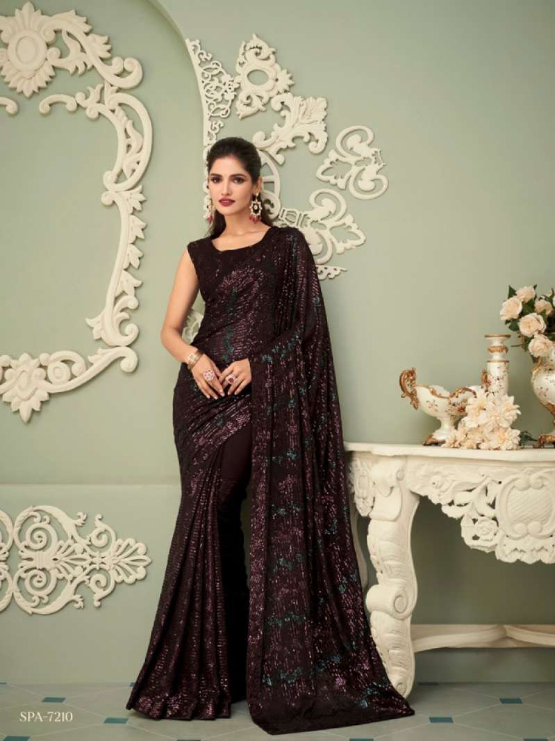 DESIGNER GEORGETTE WEDDING PARTY WEAR BROWN SAREE FOR WOMEN EXCLUSIVE COLLECTION SM TFH SPARKLE 7210